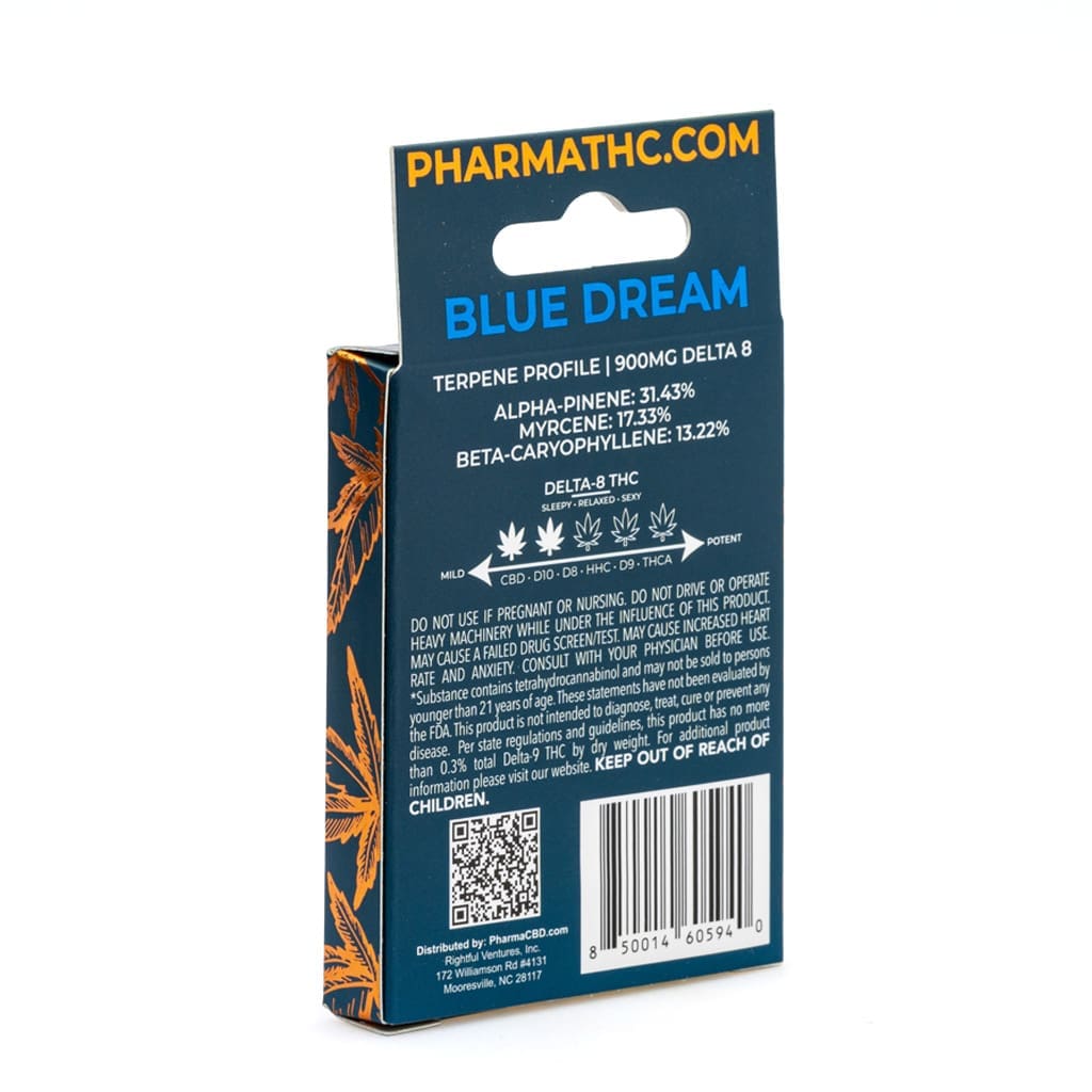 PharmaTHC Delta 8 THC Vape Cartridge - Blue Dream - Box Back