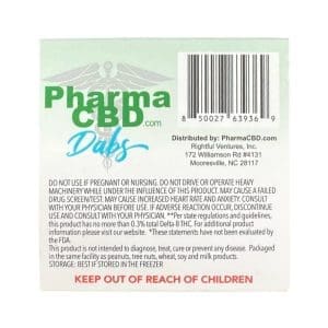 PharmaCBD Delta-8 Gelato Dabs (1 gram Delta-8-THC) Back of Box