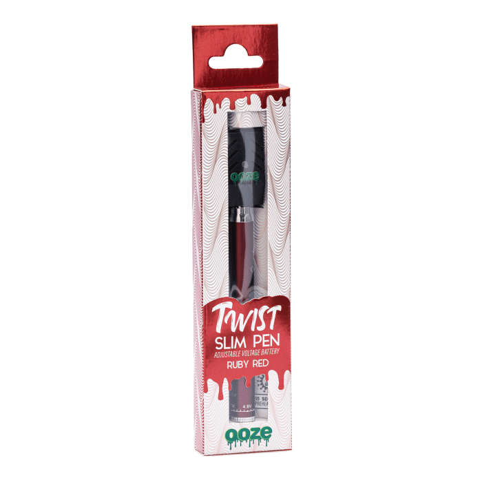 Ooze Slim Twist Pen Vape Battery – Ruby Red - Box Front