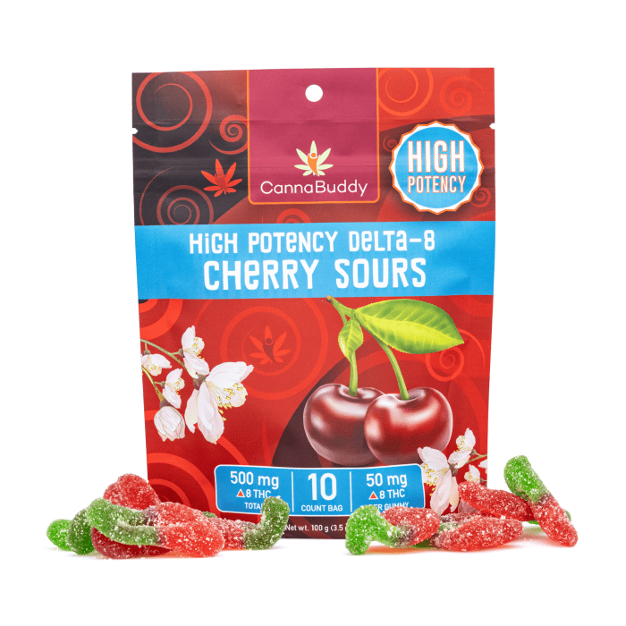 Shop CannaBuddy High Potency Delta 8 Cherry Sours (500 mg
