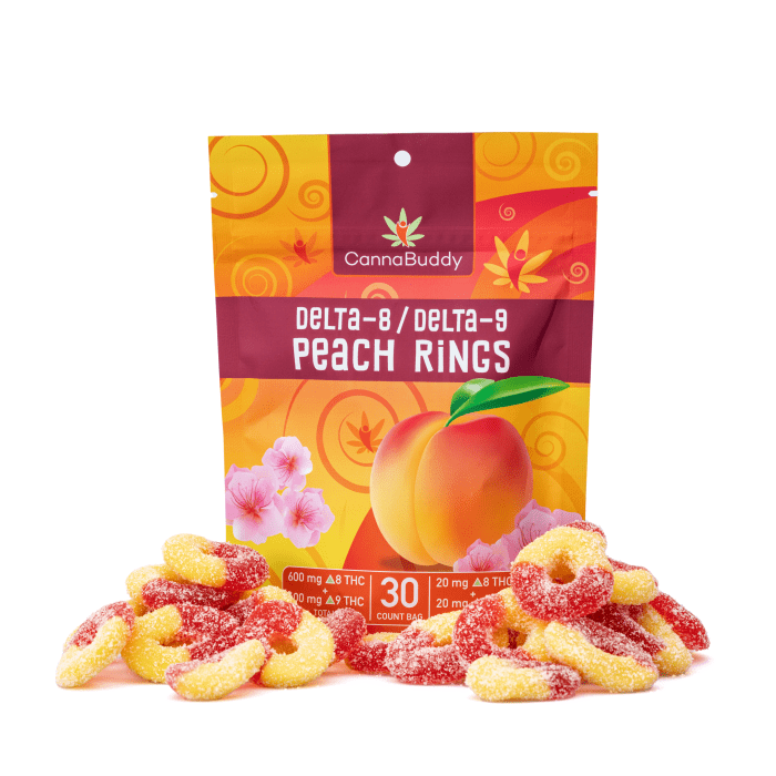 CannaBuddy Delta-8 Delta-9 Peach Rings (600 mg Total Delta-8-THC + 600 mg Total Delta-9-THC) - Combo