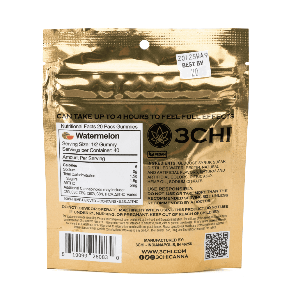 3Chi Delta 9 THC Gummies - Watermelon (200 mg Total Delta 9 THC) - Image 3