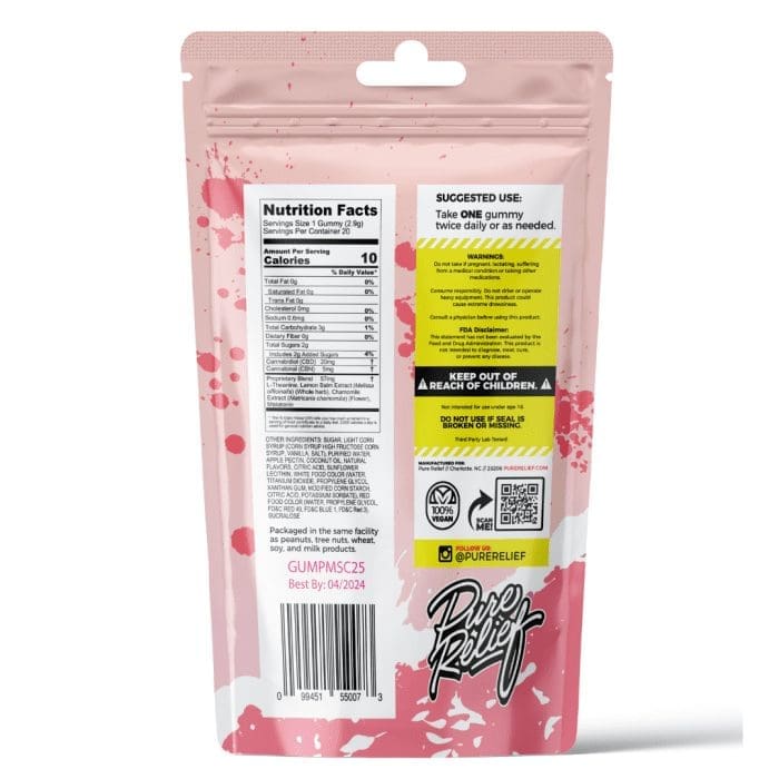 Pure Relief Sleep CBD Gummies - Strawberries & Cream (400 mg Total CBD / 100 mg Total CBN) - Image 2