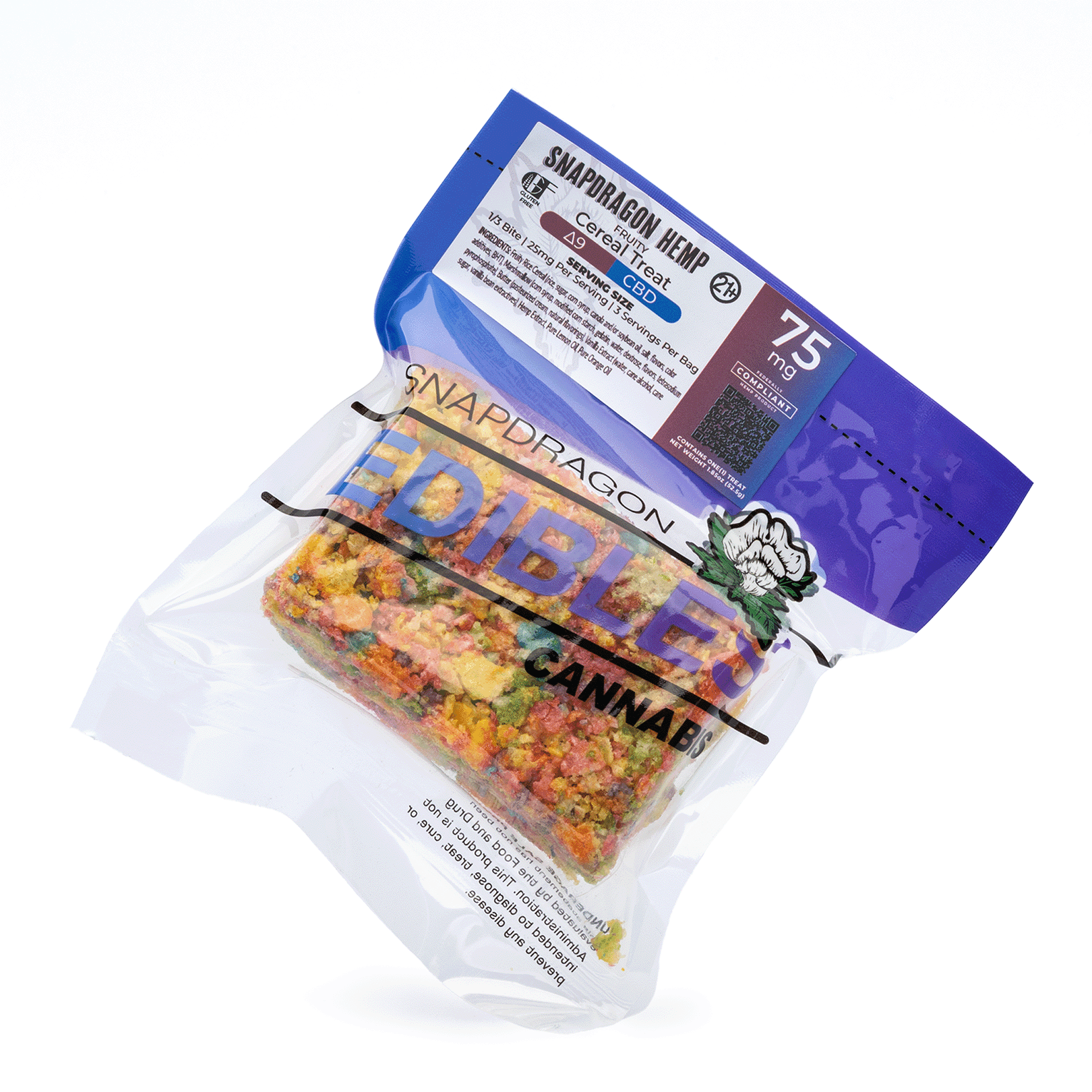 Snapdragon Delta 9 Live Resin and CBD Fruity Cereal Treat (37.5 mg Delta 9 THC 37.5 mg CBD - bag front
