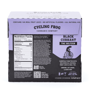Cycling Frog THC + CBD Seltzer 6 Pack – Black Currant (30 mg Delta 9 THC + 60 mg CBD Total) - box back