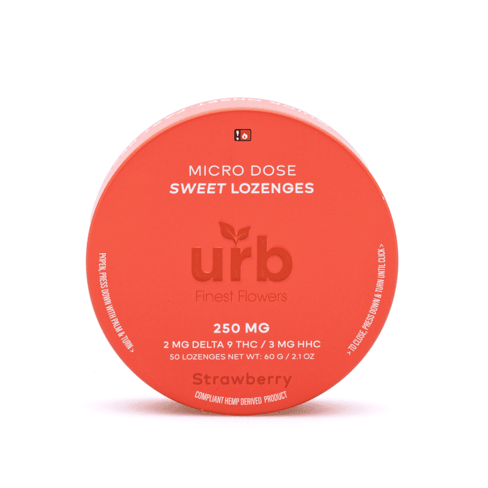 Urb Delta-9-THC HHC Lozenges - Strawberry (100 mg Delta-9-THC + 150 mg HHC Total) - Tin Front