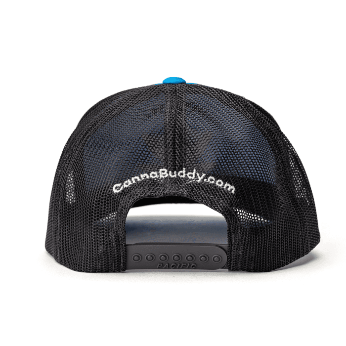 CannaBuddy Trucker Hat - Aqua and Black - Back