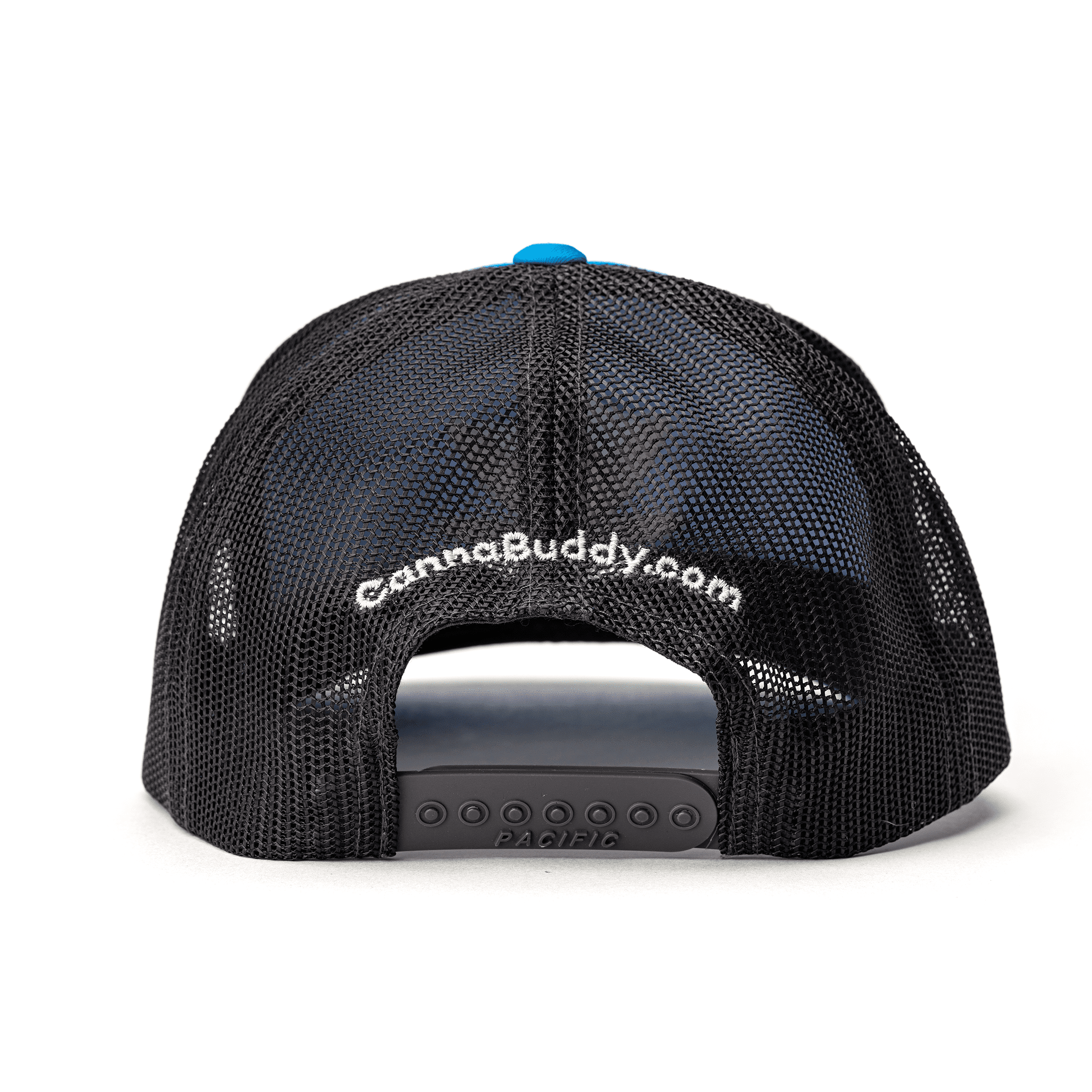 CannaBuddy Trucker Hat - Aqua and Black - Back