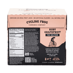Cycling Frog THC + CBD Seltzer 6 Pack – Ruby Grapefruit (30 mg Delta 9 THC + 60 mg CBD Total) - box back