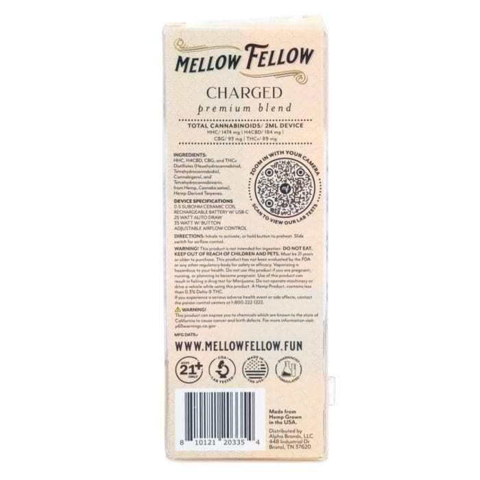 Mellow Fellow Charged Blend Disposable Vape - Wedding Crasher - Box Back