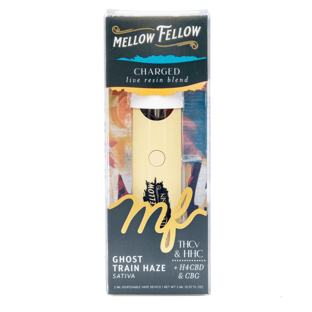 Mellow Fellow Charged Blend Live Resin Disposable Vape - Ghost Train Haze - box front