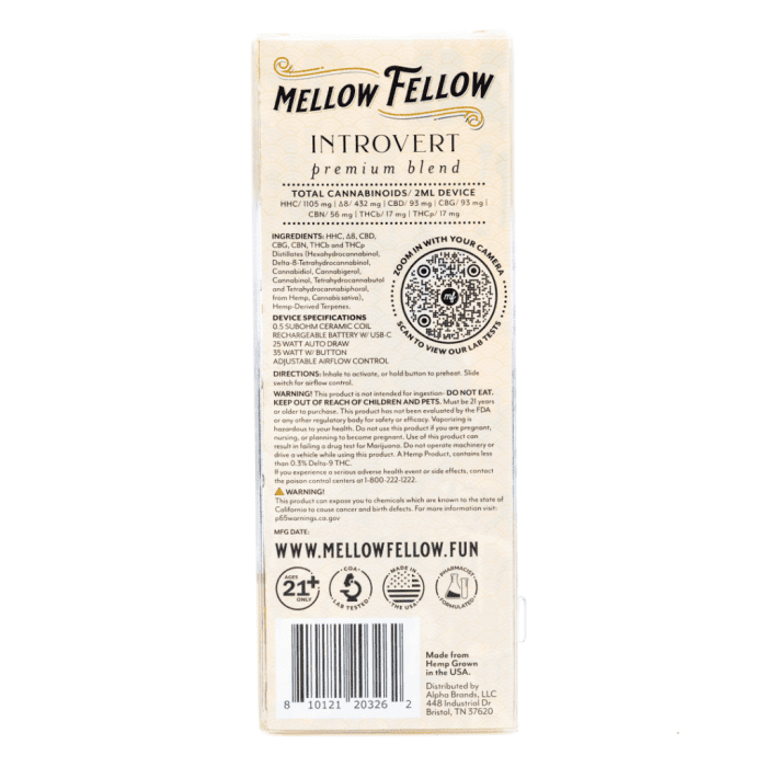 Mellow Fellow Introvert Blend Disposable Vape - AK47 - box back