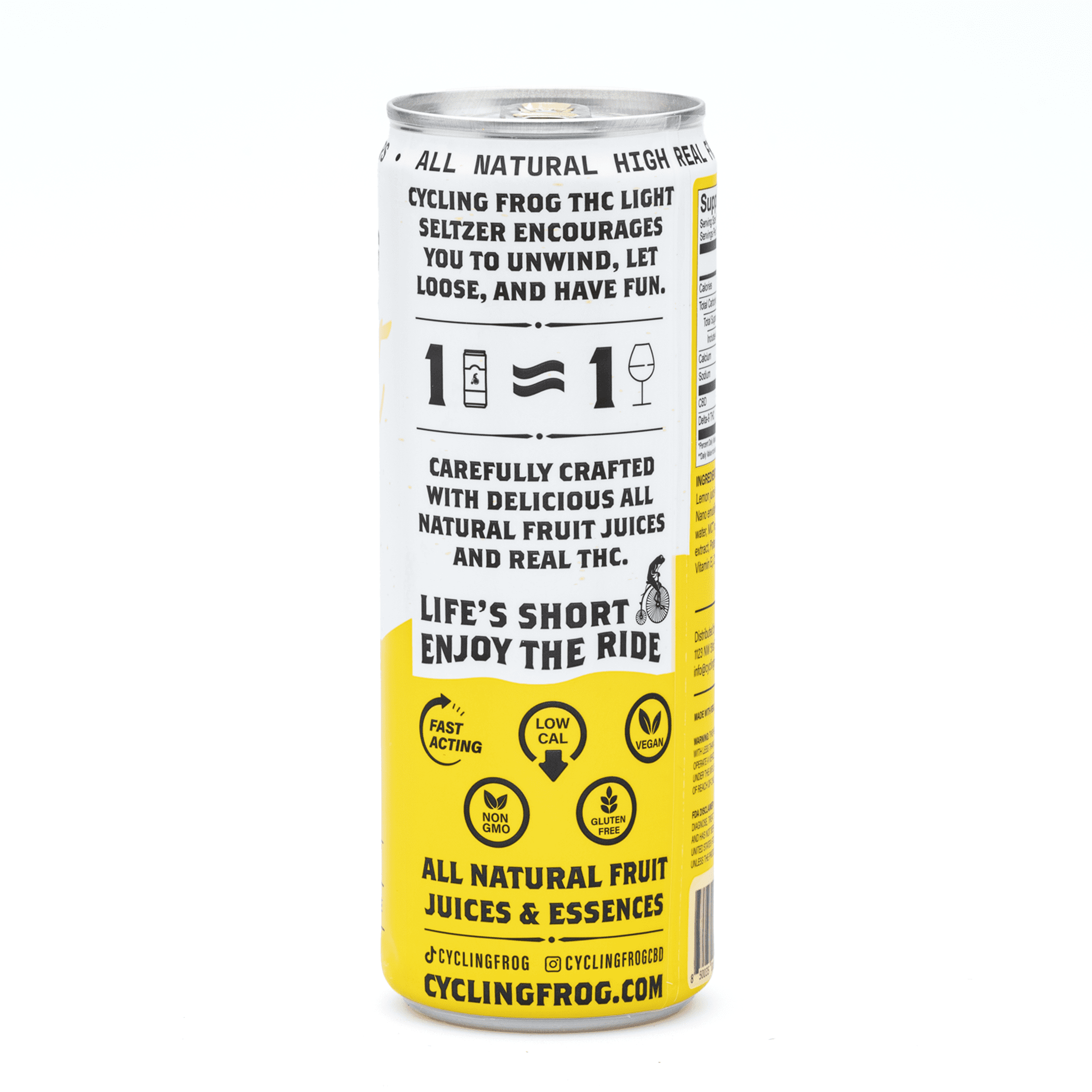 Cycling Frog THC + CBD Light Seltzer 6 Pack - Lemon (12 mg Delta 9 THC + 24 mg CBD Total) - Can Back