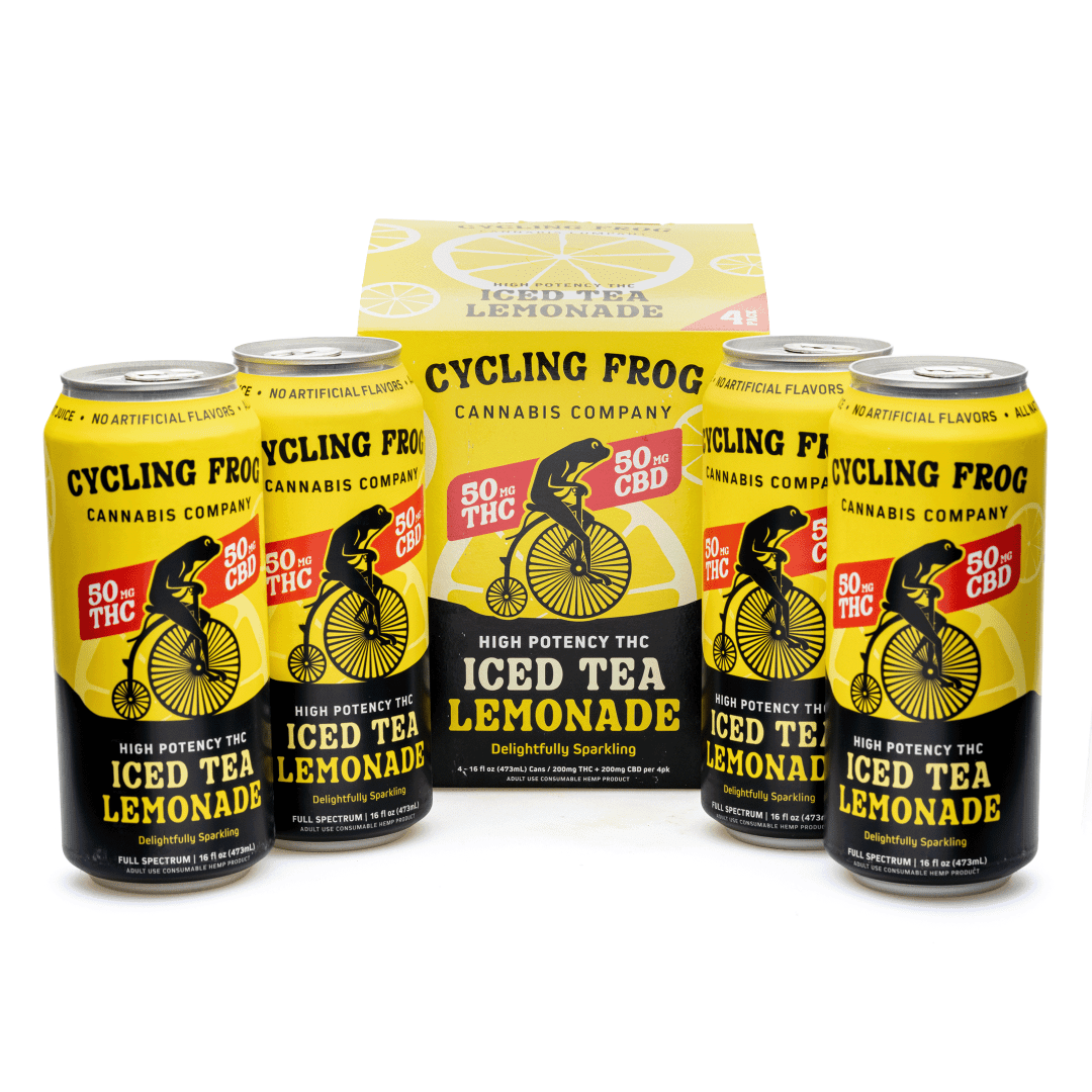 Cycling Frog High Potency THC + CBD Seltzer 4 Pack – Iced Tea Lemonade (200 mg Delta 9 THC + 200 mg CBD Total) - can group