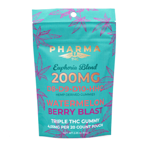PharmaTHC Euphoria Blend Gummies - Watermelon Berry Blast (4000 mg Total Cannabinoids) - Bag Front