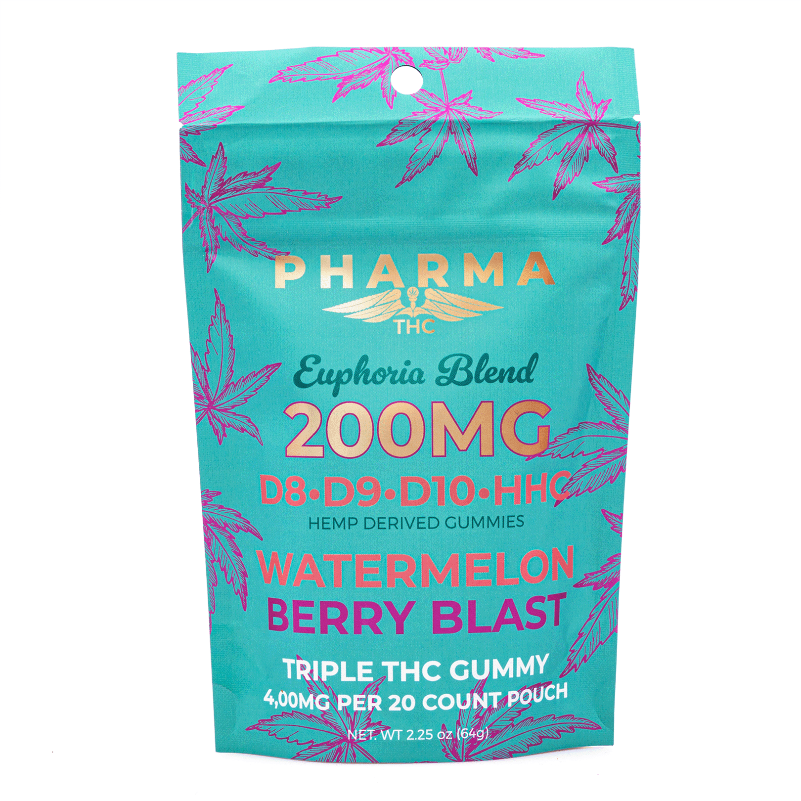 PharmaTHC Euphoria Blend Gummies - Watermelon Berry Blast (4000 mg Total Cannabinoids) - Bag Front