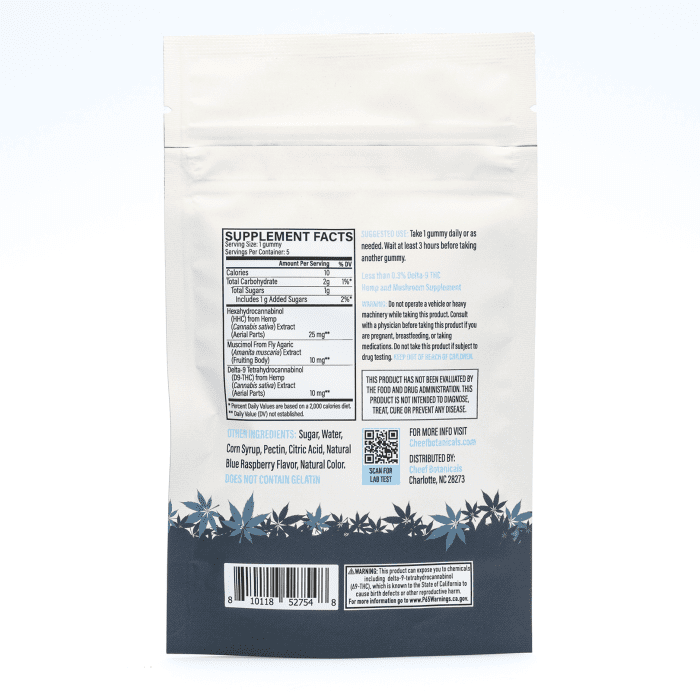 Cheef Botanicals Amanita Muscaria Mushroom + HHC + Delta 9 Gummies Cubes (5 Count) - Bag Back