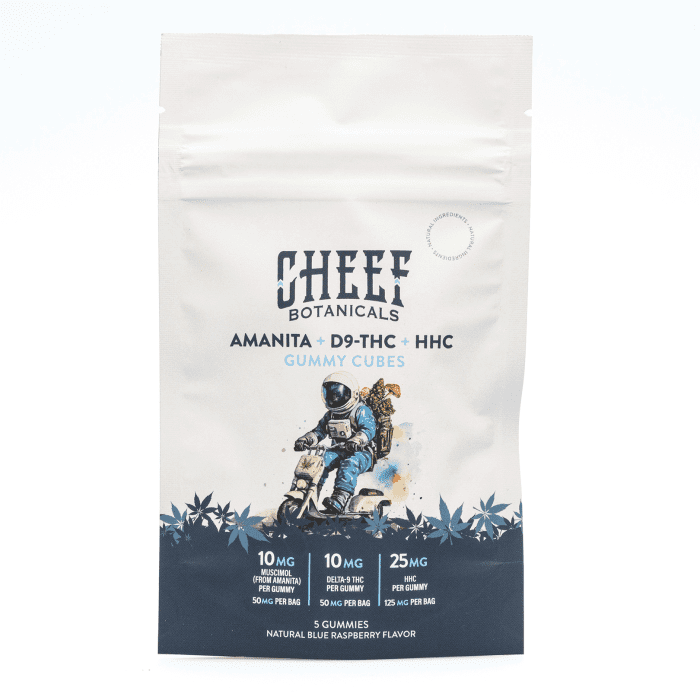 Cheef Botanicals Amanita Muscaria Mushroom + HHC + Delta 9 Gummies Cubes (5 Count) - Bag Front