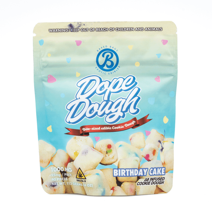 Baked Bags Delta 8 THC Dope Dough - Birthday Cake (1000 mg Total Delta 8 THC) - Bag Front