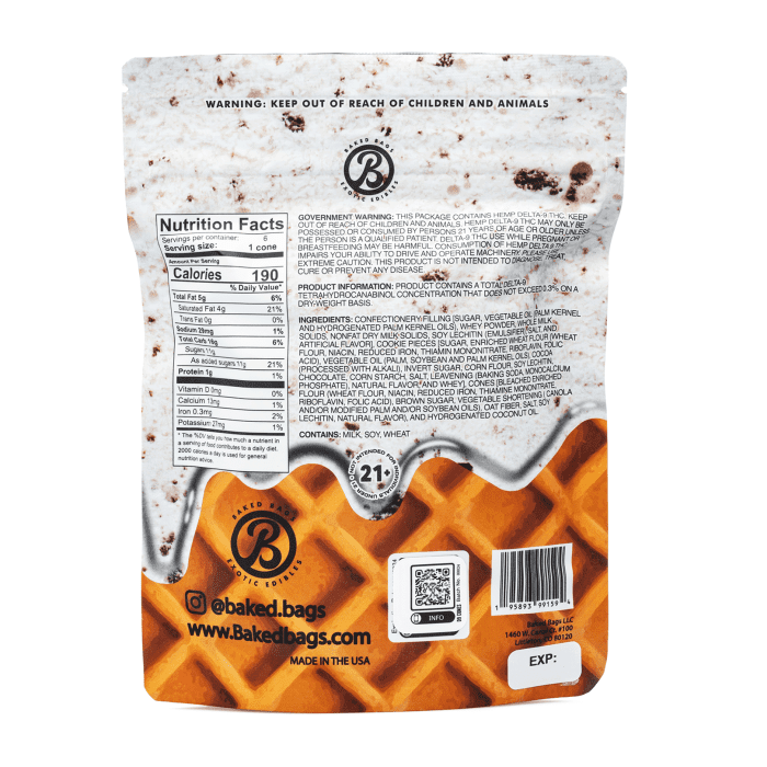 Baked Bags Delta 9 THC Coned - Cookies & Cream (150 mg Total Delta 9 THC) - Bag Back