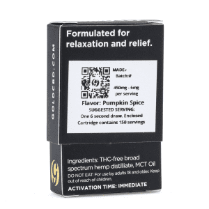Gold Standard CBD Vape Cartridge - Pumpkin Spice (450 mg) - Box Back