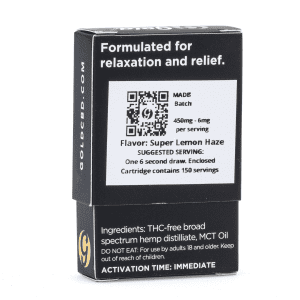 Gold Standard CBD Vape Cartridge - Super Lemon Haze (450 mg) - Box Back