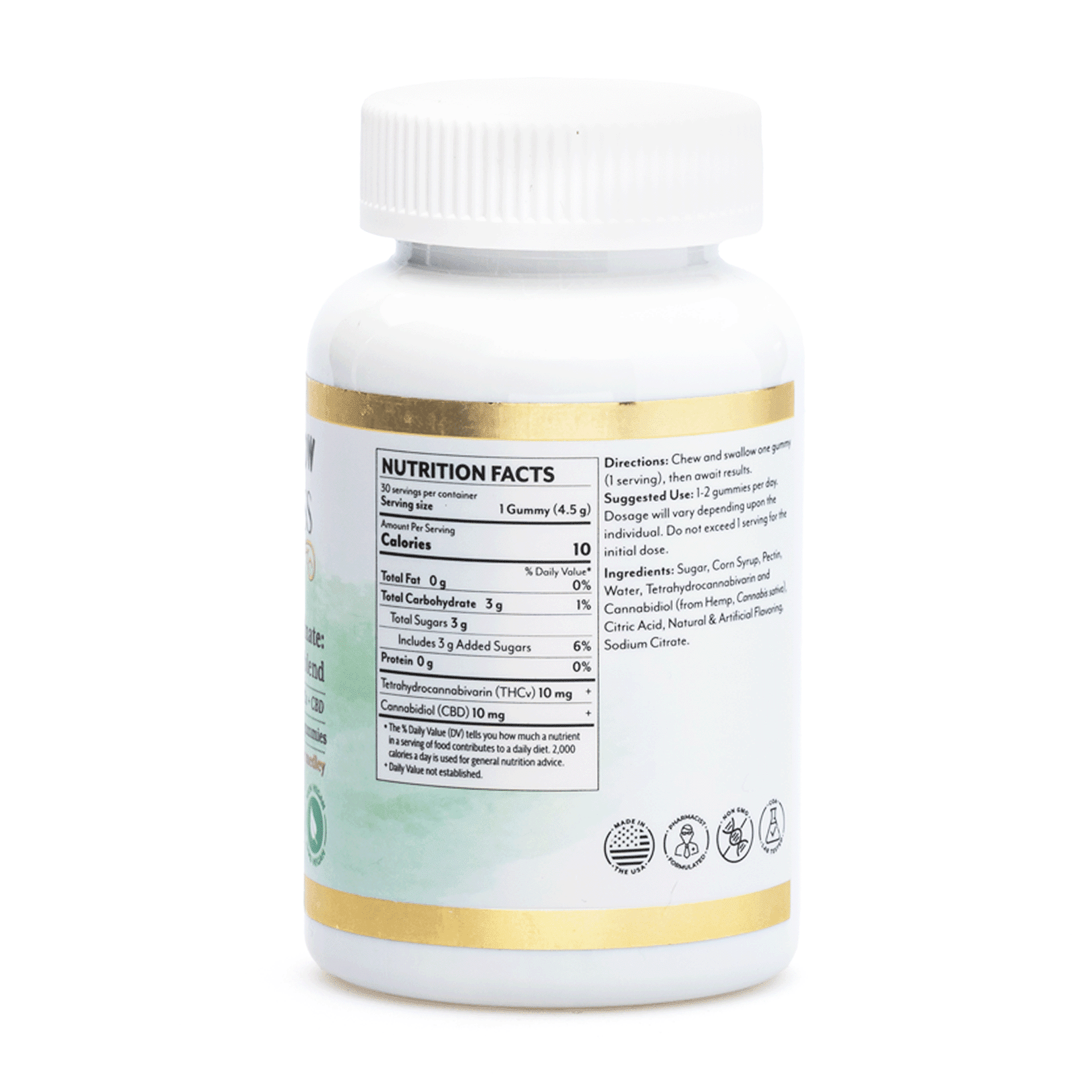 Mellow Fellow Wellness Gummies - Focus Blend - Tropic Medley (600 mg Total Cannabinoids) - Jar Back