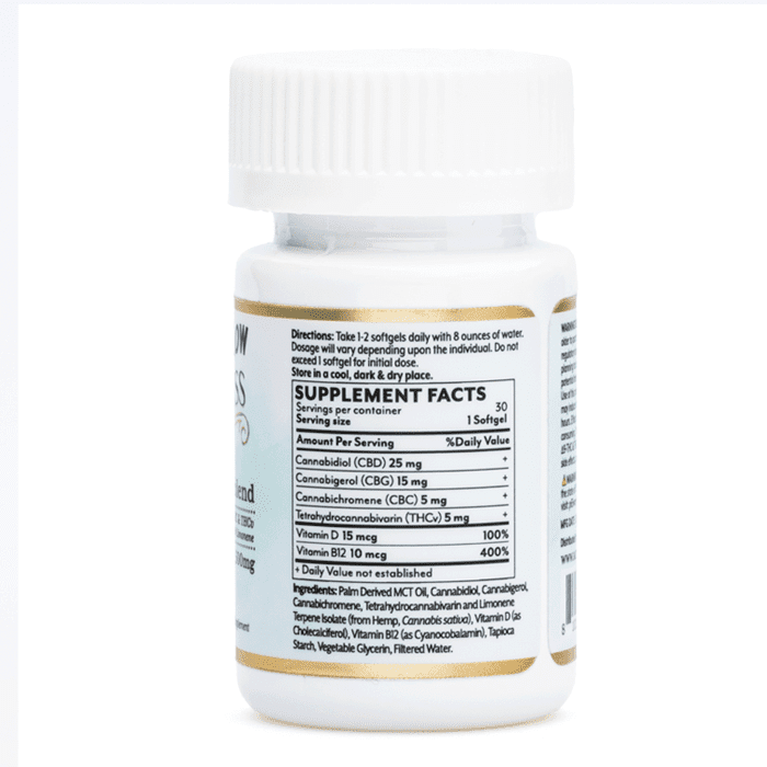 Mellow Fellow Wellness Softgel Capsules - Energy Blend (1500 mg Total Cannabinoids) - Bottle Back