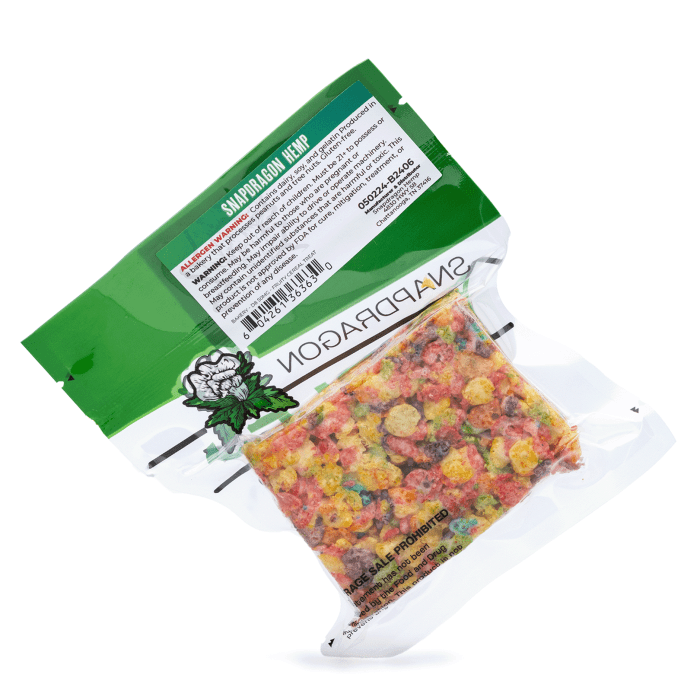Snapdragon Delta 8 and Delta 9 Fruity Pebbles Cereal Treat (45 mg Delta 8 + 5 mg Delta 9 Total) - Bag Back