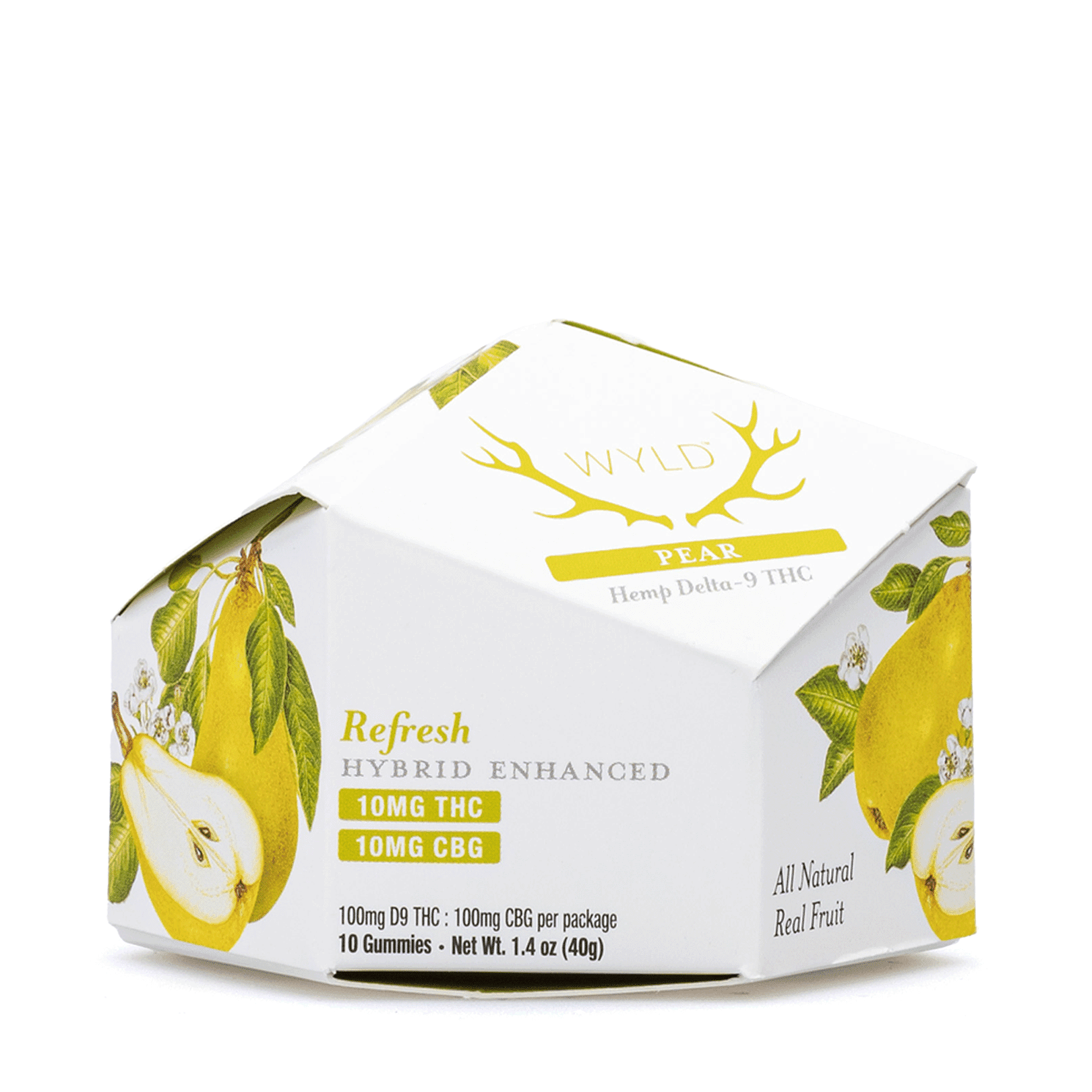 Wyld Delta 9 CBG Refresh Gummies - Pear - 10 Count (100 mg Delta 9 THC + 100 mg CBG Total) - Box Front