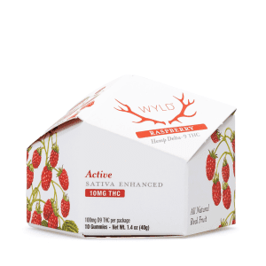 Wyld Delta 9 THC Active Sativa Gummies - Raspberry - 10 Count (100 mg Delta 9 THC Total) - Box Front