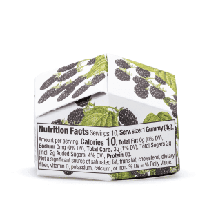 Wyld Delta 9 THC Mellow Indica Gummies - Marionberry - 10 Count (100 mg Delta 9 THC Total) - Box Back