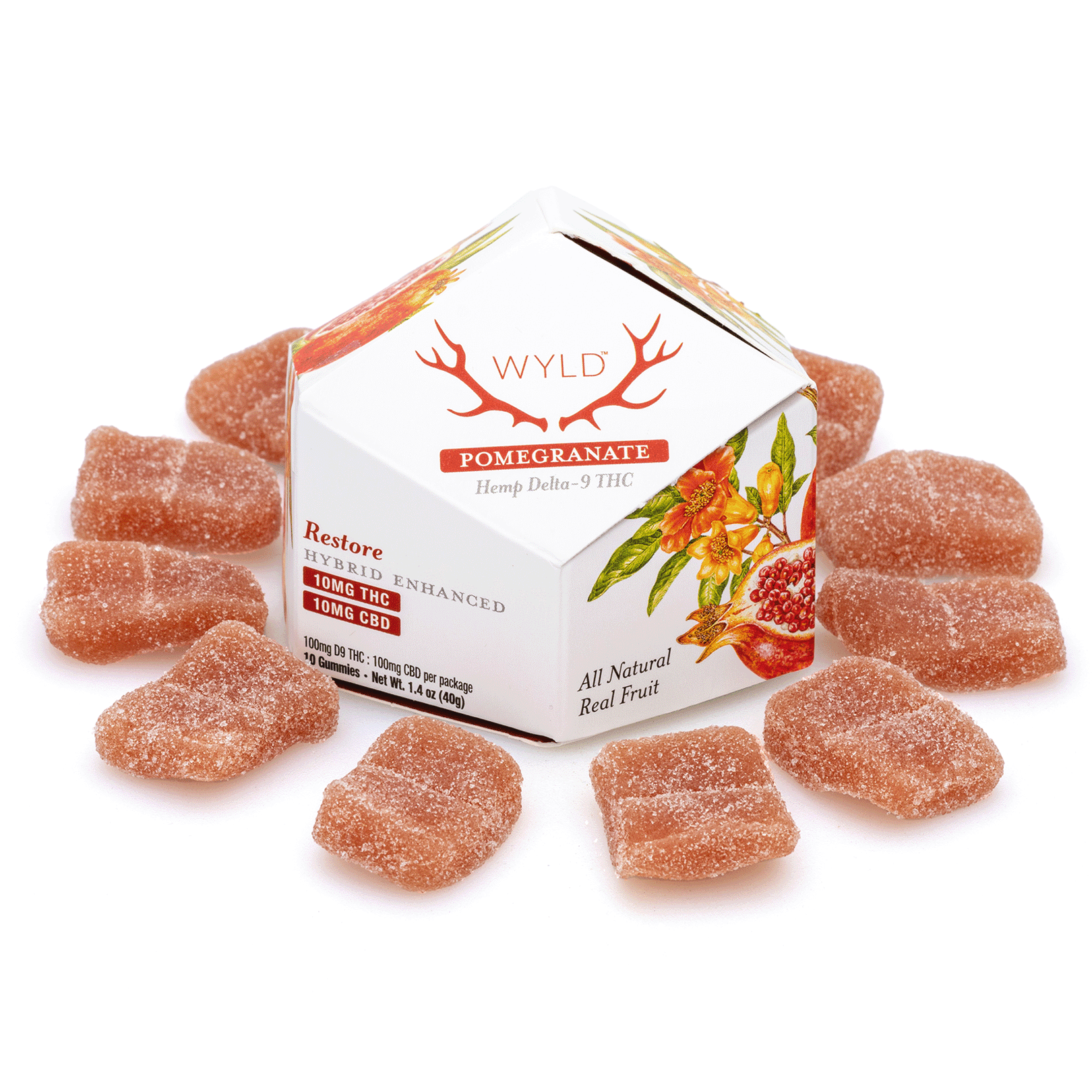 Wyld Delta 9 CBD Restore Gummies - Pomegranate - 10 Count (100 mg Delta 9 THC + 100 mg CBD Total) - Combo