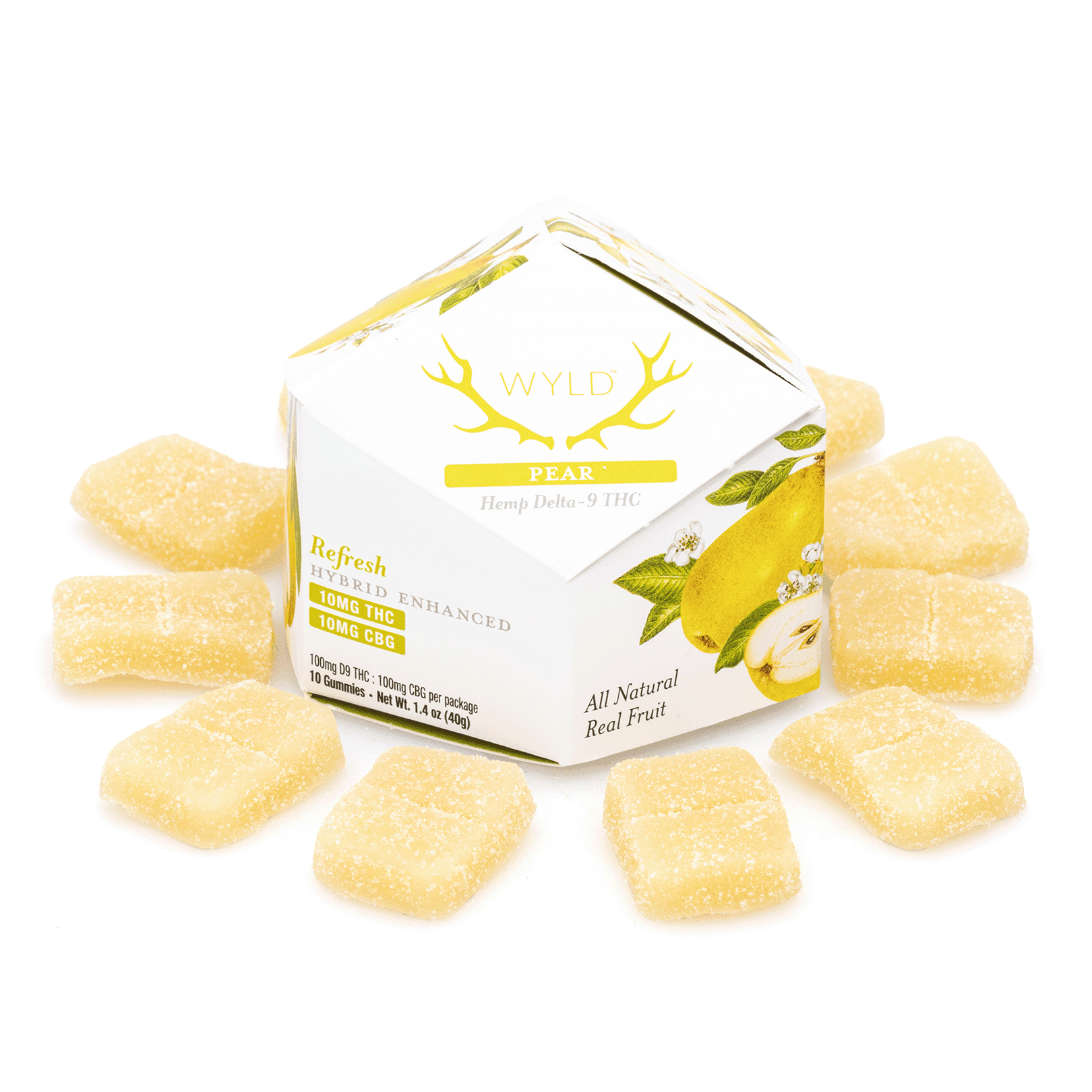 Wyld Delta 9 CBG Refresh Gummies - Pear - 10 Count (100 mg Delta 9 THC + 100 mg CBG Total) - Combo