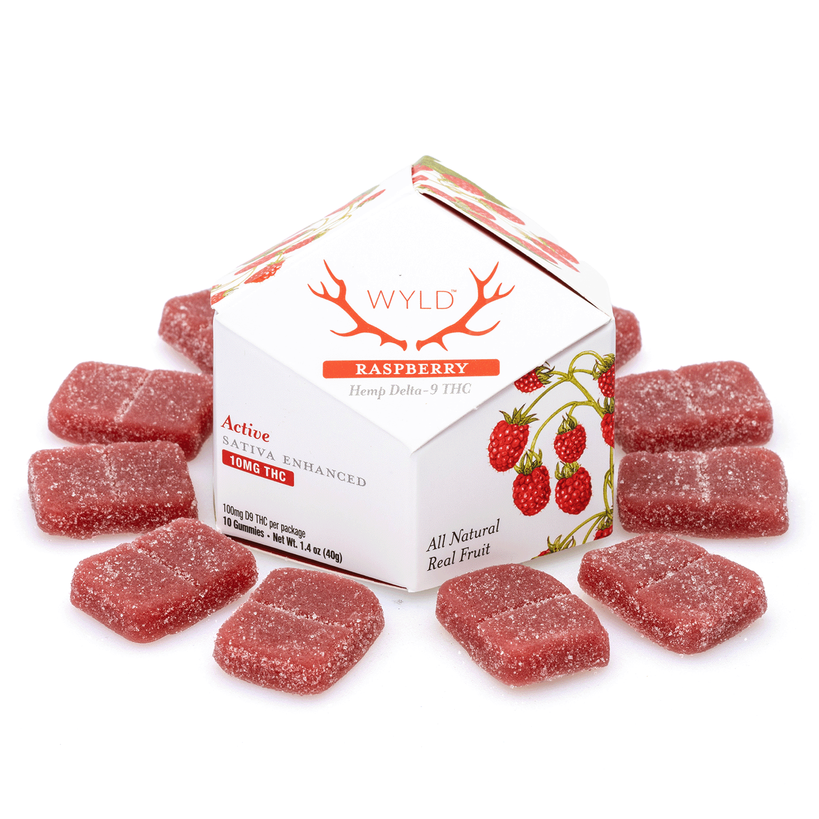 Wyld Delta 9 THC Active Sativa Gummies - Raspberry - 10 Count (100 mg Delta 9 THC Total) - Combo