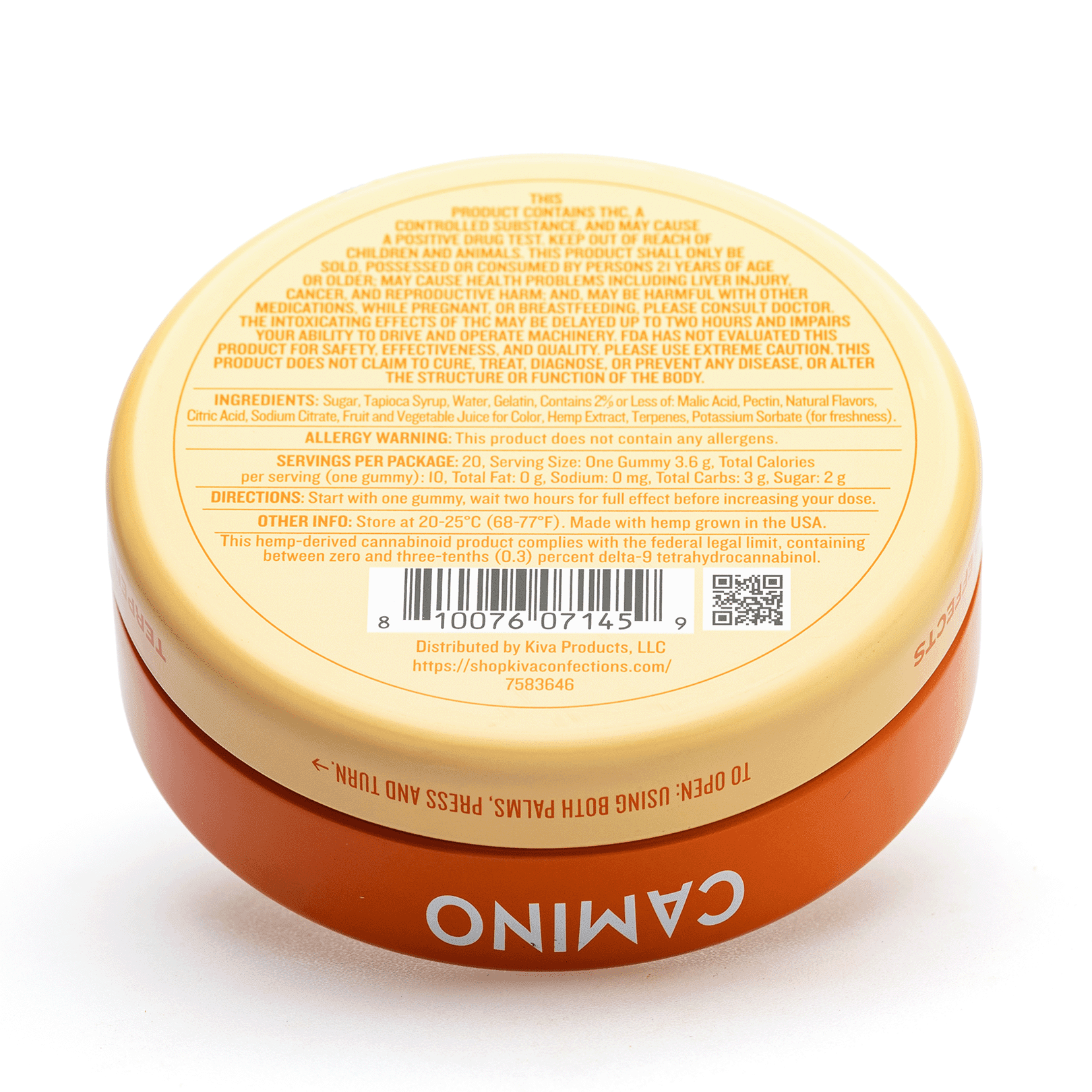 Camino Delta 9 THC and CBG Recover Gummies - Freshly Squeezed - Tin Back