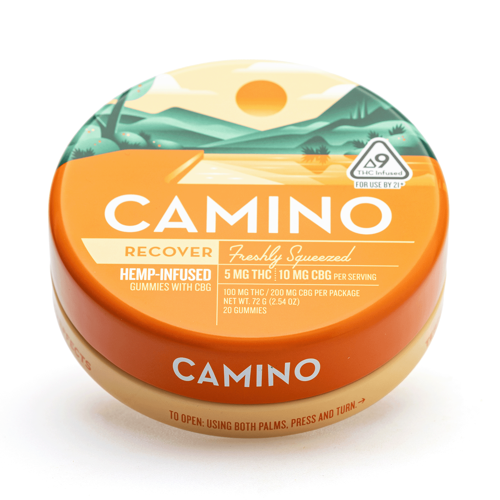 Camino Delta 9 THC and CBG Recover Gummies - Freshly Squeezed - Tin Front