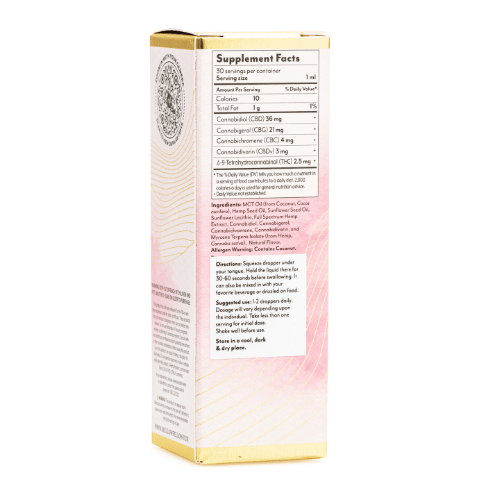 Mellow Fellow Wellness Tincture - Happy Blend - Berry (2000 mg Total Cannabinoids) - Box Back