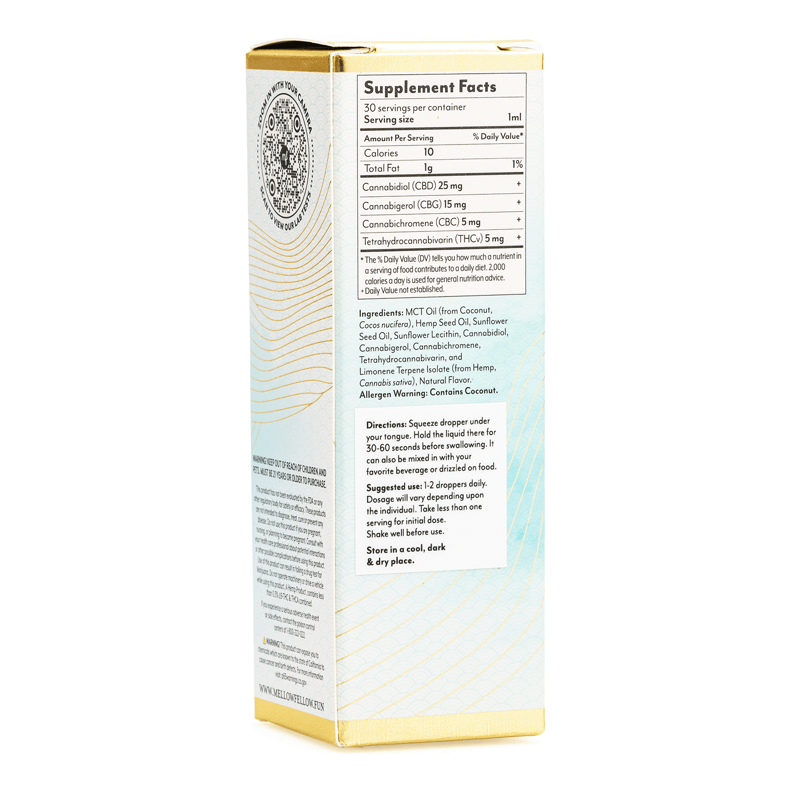 Mellow Fellow Wellness Tincture - Energy Blend - Mint (1500 mg Total Cannabinoids) - Box Back