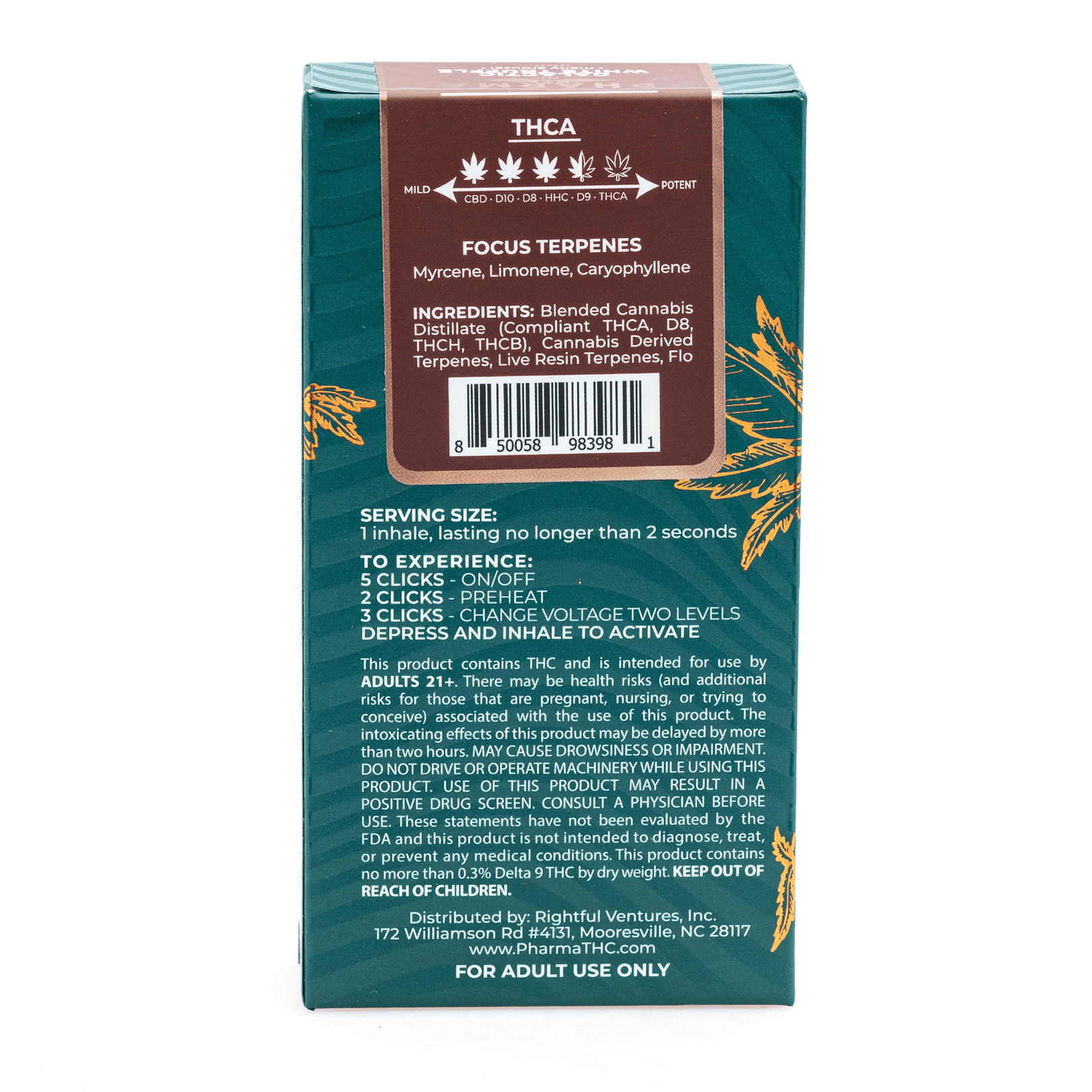 PharmaTHC Project Alpha THCa Live Resin Disposable - Galactic White Truffle (3 gram) - Box Back