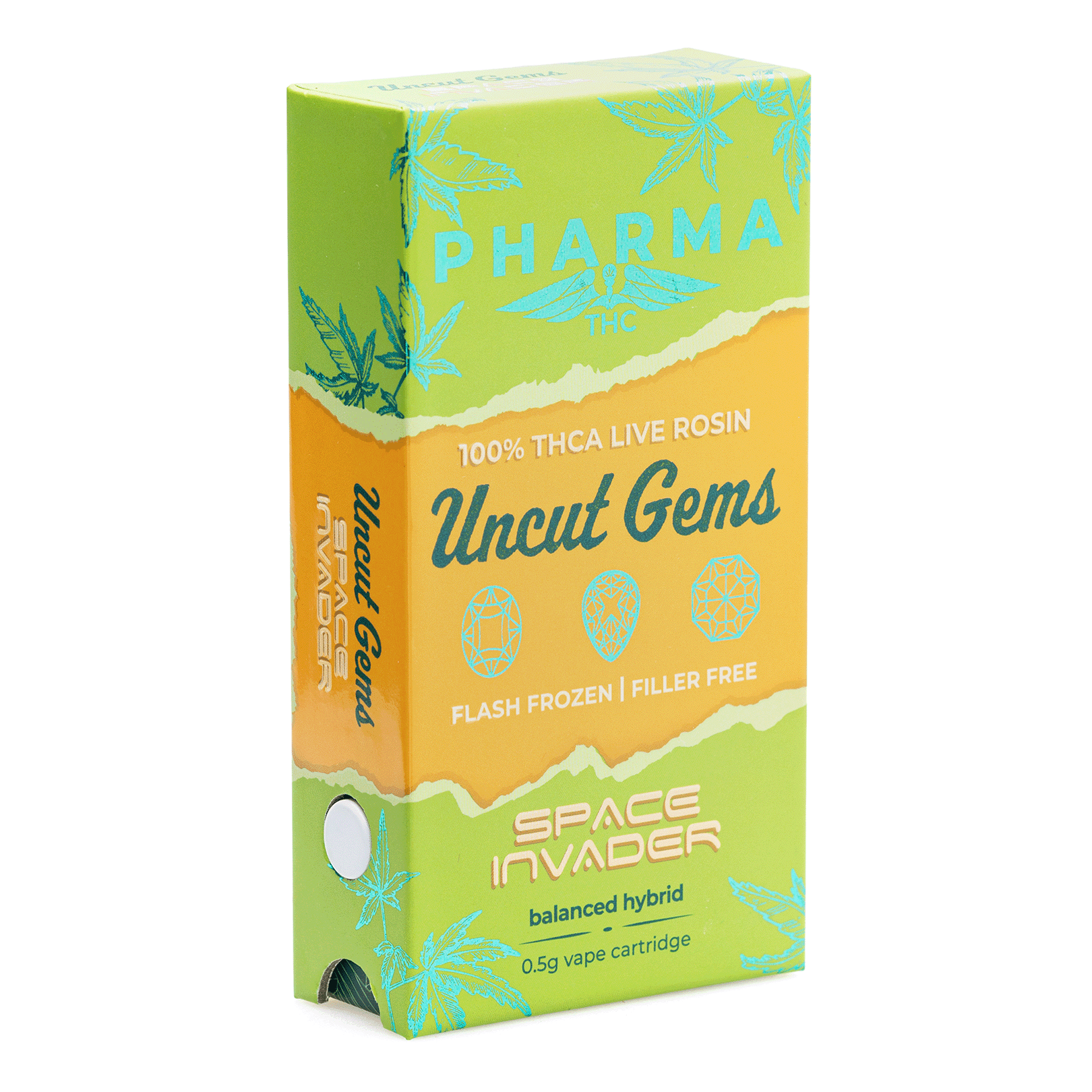 PharmaTHC Uncut Gems THCa Live Rosin Vape Cartridge - Space Invader (.5 gram) - Box Front
