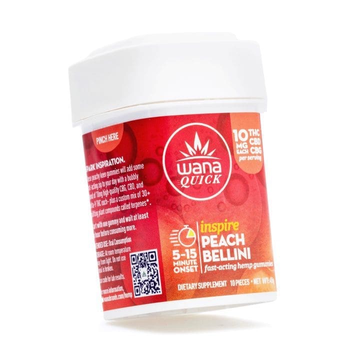 Wana Quick Inspire Gummies - Peach Bellini (300 mg Total Cannabinoids) - Jar Front