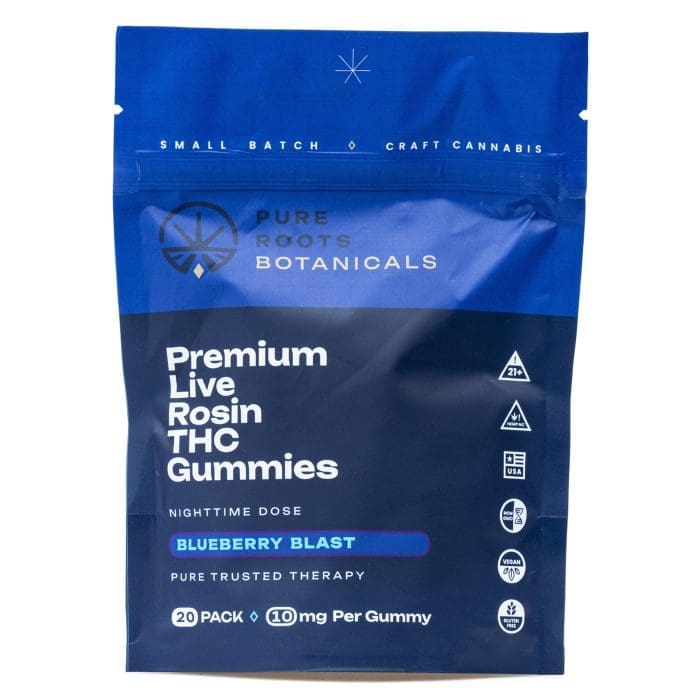 Pure Roots Botanicals THC Live Rosin Gummies - Blueberry Blast (200 mg Total Delta 9 THC) - bag front