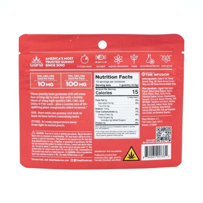 Wana Quick Inspire Gummies – Peach Bellini (300 mg Total Cannabinoids) - bag back