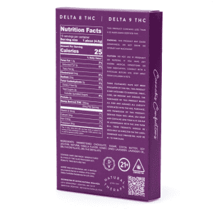 DeVINE Naturals Delta 8 and Delta 9 THC Cannabis Confections Chocolate Bar - Purple Haze - box back