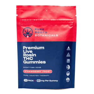 Pure Roots Botanicals THC Live Rosin Gummies - Strawberry Frost (200 mg Total Delta 9 THC) - bag front