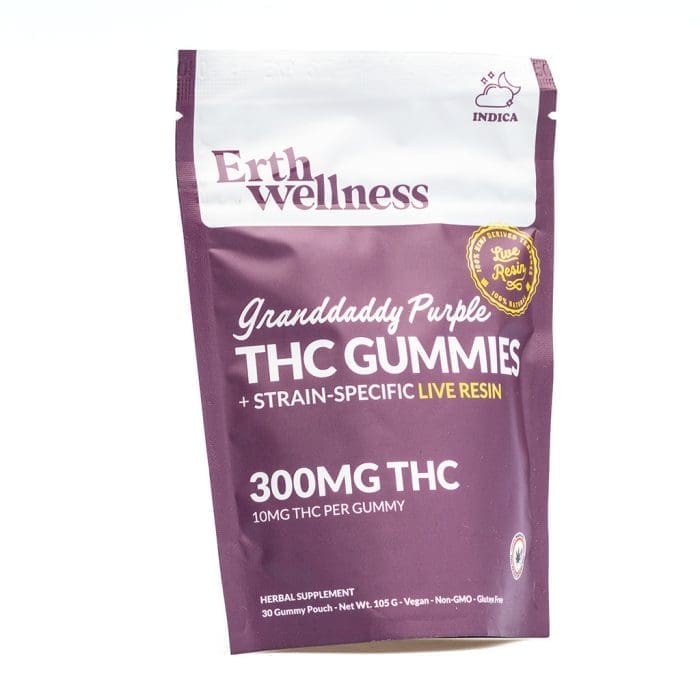 Erth Wellness THC Live Resin Gummies - Granddaddy Purple - Bag Front