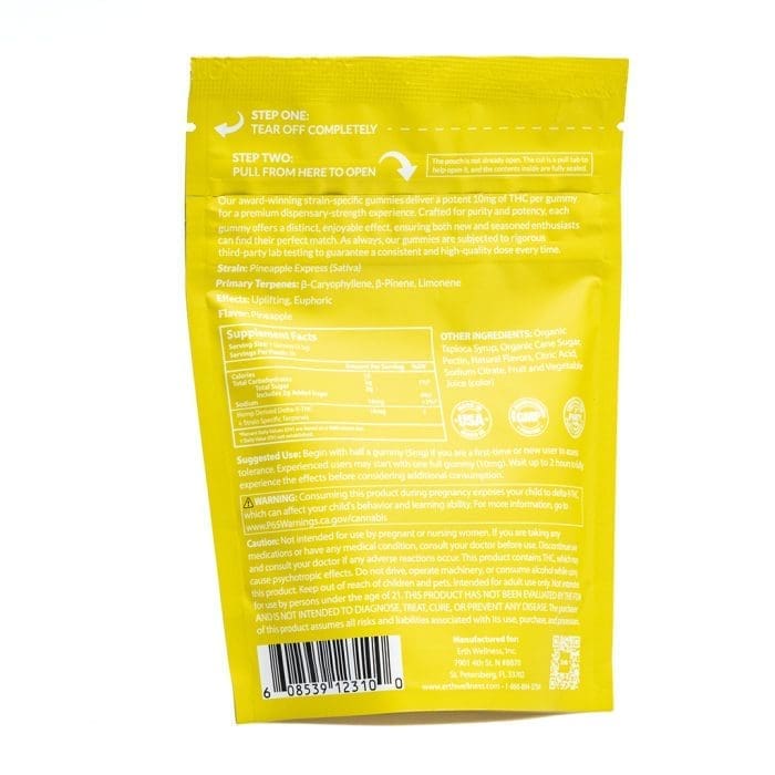 Erth Wellness THC Live Resin Gummies - Pineapple Express - Bag Back