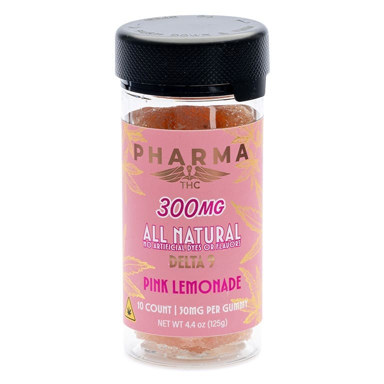 PharmaTHC Delta 9 THC All Natural Gummies - Pink Lemonade - Jar Front