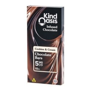 Kind Oasis Delta 9 THC Cookies & Cream Chocolate Bar - Box Front.jpg